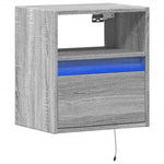 ZNTS Wall-mounted Bedside Cabinet with LED Lights Grey Sonoma 3307985