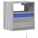 ZNTS Wall-mounted Bedside Cabinet with LED Lights Grey Sonoma 3307985