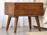 Solid Wood Curved Chestnut Bedside, 2 Drawers, Dark Brown B2743P402920