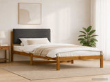 Bed Frame with Upholstered Headboard Natural and Dark Grey 903929