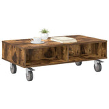 Side Table with Wheels Smoked Oak 90 x 50 x 30 cm 891020