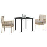 Garden Dining Set with Cushion 3 pcs Beige Poly Rattan 3379884