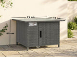 14.5 KW Rattan Gas Fire Pit Dining Table with Rain Cover, Wind Guard, Lid, Lava Rocks, Dark Grey T3398P554163