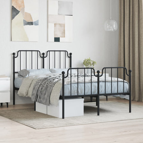 ZNTS Metal Bed Frame with Headboard and Footboard Black 120x190 cm Small Double 373902