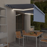 Manual Retractable Awning with Blind&LED 5x3m Blue&White 3069341