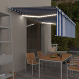 ZNTS Manual Retractable Awning with Blind&LED 5x3m Blue&White 3069341