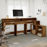 Desk with LED Lights Old Wood 200x104x91 cm Engineered Wood 3309472