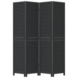 Room Divider 4 Panels Black Solid Wood Paulownia 358851