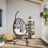 Hanging Egg Chair with Stand Beige Rattan and Steel 4007411