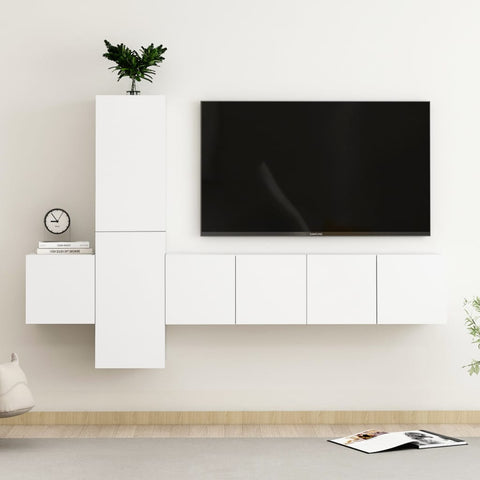 5 Piece TV Cabinet Set White Engineered Wood 3078653