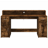 Desk with LED Lights Smoked Oak 160x55x91 cm Engineered Wood 3309433