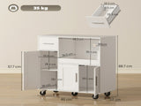 Rolling Kitchen Cart, Microwave Cabinet with Sliding Tray, Drawer, 3-Door Cupboards, Adjustable T3398P555846