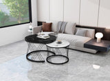 (WF307775BAA) Round Coffee Table, Modern Coffee Table Set of 2 Marble Pattern Top with Metal Frame, N605P245784A