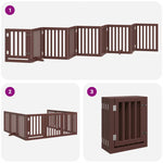 Dog Gate with Door Foldable 9 Panels Brown 450 cm Poplar Wood 3155659