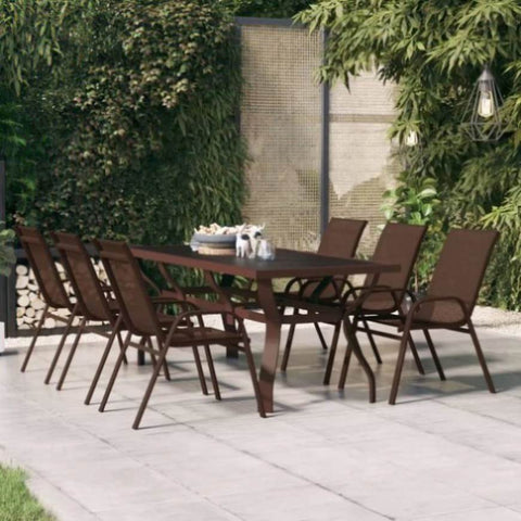 Garden Table Brown and Black 180x80x70 cm Steel and Glass 318773