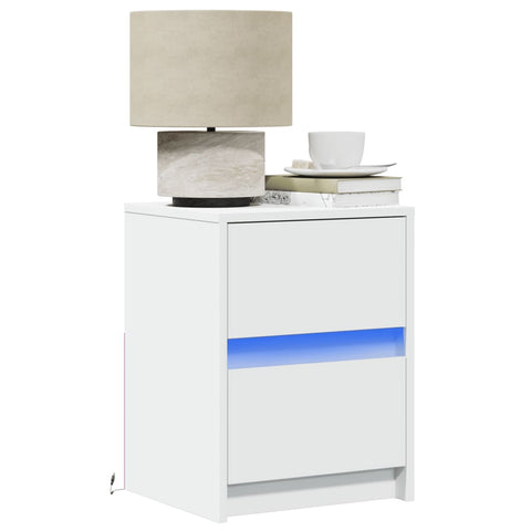 ZNTS Bedside Cabinets with LED Lights 2 pcs White Engineered Wood 852034