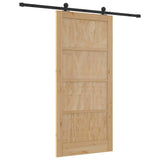 Sliding Door Natural and Black 93 x 202 cm Solid Pine Wood 3333374