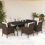7 Piece Garden Dining Set with Cushions Brown Poly Rattan 3211946
