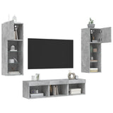 5 Piece TV Wall Units with LED Concrete Grey Engineered Wood 3216600