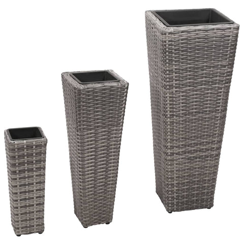 ZNTS Garden Raised Beds 3 pcs Poly Rattan Grey 45424