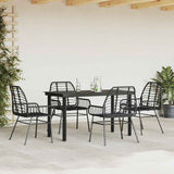5 Piece Garden Dining Set Black Poly Rattan Glass 3334536