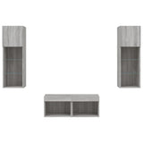 4 Piece TV Wall Cabinets with LED Lights Grey Sonoma 3216581