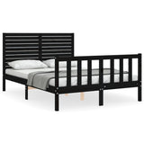 Bed Frame without Mattress Black Double Solid Wood Pine 3193185