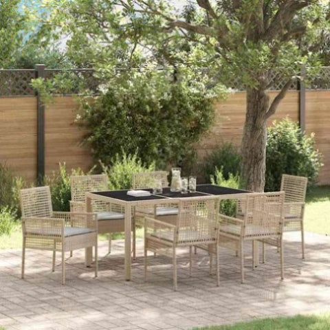 Garden Dining Set 7 pcs Beige Poly rattan 3334882