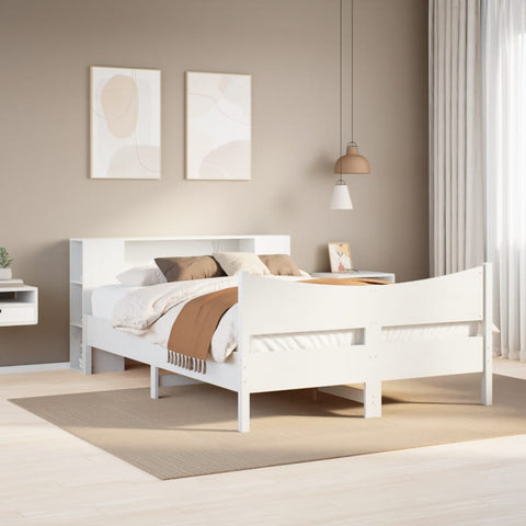 ZNTS Bed Frame without Mattress White 135x190 cm Double Solid Wood Pine 3323309
