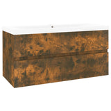 Sink Cabinet with Built-in Basin Smoked Oak Engineered Wood 3152879