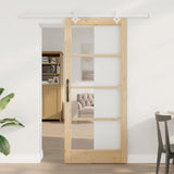 Sliding Door Natural 86 x 198.5 cm Solid Pine Wood and Glass 3332227