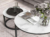 Glass Coffee Table Set of 2, Round Nest of Tables with Marble-Effect Tempered Glass Tabletop and T3398P344259