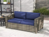 Rattan Sofa, 2 Seater Garden Furniture with Soft Padded Cushion and Armrests, Wicker Garden Loveseat T3398P325215