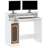 Desk with LED Lights High Gloss White 97x45x90 cm Engineered Wood 805558