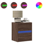 ZNTS Wall-mounted Bedside Cabinet with LED Lights Brown Oak 3307973