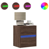 ZNTS Wall-mounted Bedside Cabinet with LED Lights Brown Oak 3307973