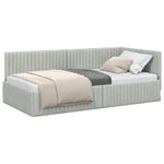 Corner Bed Frame with Headboard Light grey 100 x 200 cm Velvet 42016276