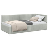 Corner Bed Frame with Headboard Light grey 100 x 200 cm Velvet 42016276