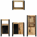 Bathroom Furniture Set 4 pcs Brown and Black Solid Mango Wood 3305658