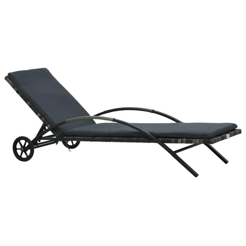 Sun Lounger with Cushion & Wheels Poly Rattan Anthracite 47749