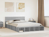 Bed Frame with Shelf Grey Sonoma 140 x 200 cm Engineered Wood 3408373