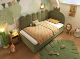 Upholstered Daybed with Pull-Out Bed, Crown-shaped Trundle Bed, 3FT Single Sofa Bed 90 x 190 cm, N601P431271U