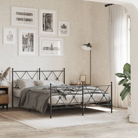 Metal Bed Frame without Mattress with Footboard Black 140x200cm 376521