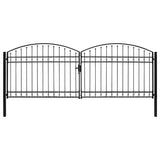Fence Gate Double Door with Arched Top Steel 400x150 cm Black 143094