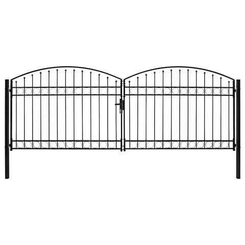 Fence Gate Double Door with Arched Top Steel 400x150 cm Black 143094