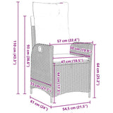 Garden Dining Set with Cushion 3 pcs Light Grey Poly Rattan 3380519