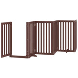 Dog Gate with Door Foldable 9 Panels Brown 450 cm Poplar Wood 3155662