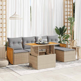 ZNTS 6 Piece Garden Sofa Set with Cushions Beige Poly Rattan Acacia 3327699