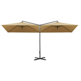 Double Garden Parasol with Steel Pole Taupe 600x300 cm 312557