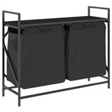 Laundry Basket 2 Compartments with Shelf Black Oak 859075